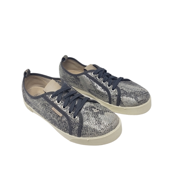 Zara Snakeskin Tennis Shoes Size EU 37  US 6.5 Lace Up Gray Silver Cream Color - Picture 4 of 11